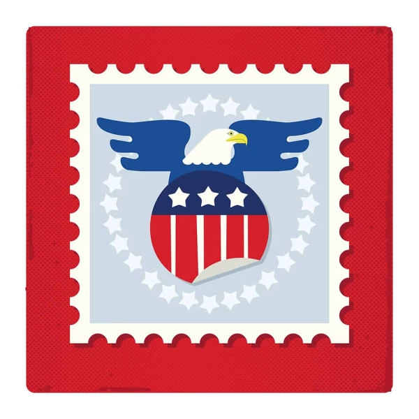 Illustration of a postage stamp with an eagle. Illustration by Alexandra Cohn, Conceptual, 