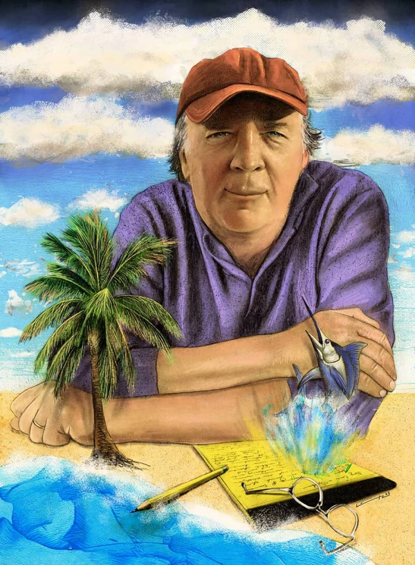 Portrait of author James Patterson in Florida. Illustration by Brian Lutz, Portrait, 