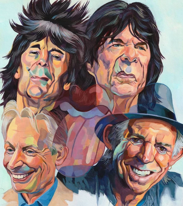 Portrait of the Rolling Stones. Illustration by Jon Berkeley, Portrait, Figurative, 