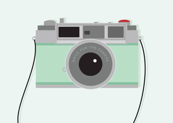 Illustration of an old point-and-shoot camera. Illustration by Sarah Cohn, Lifestyle, Decorative, 