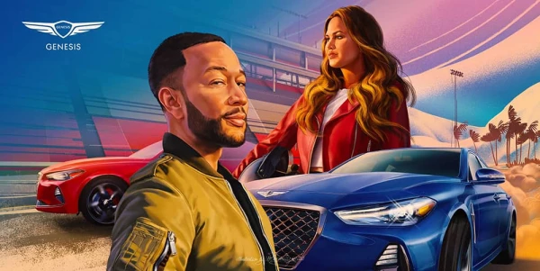 Illustration for Genesis automobiles with John Legend and Chrissy Teigen. Illustration by  WFlemming, Portrait, Business, Sports, Lifestyle, 