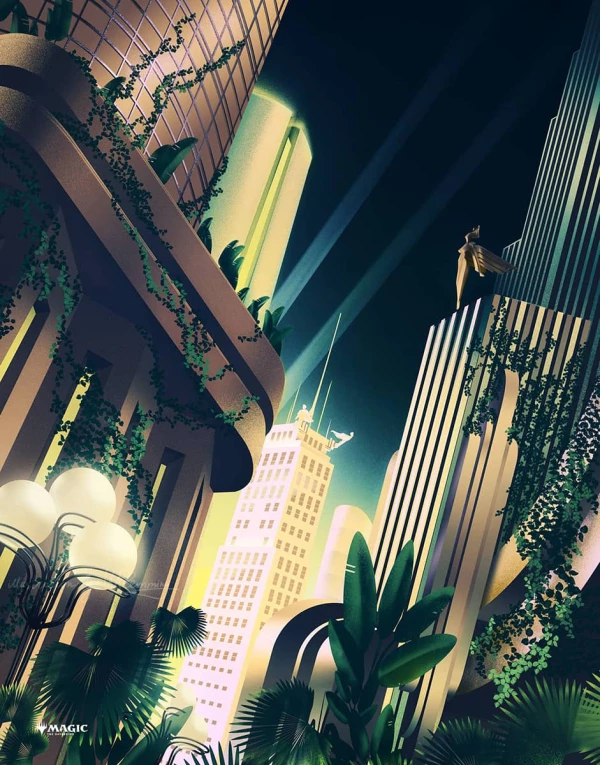 Deco-inspired cityscape. Illustration by  WFlemming, Fantasy, Lifestyle, Nature, 
